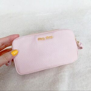 Miu Miu Pale Pink Leather Mini Crossbody Bag with Gold Logo